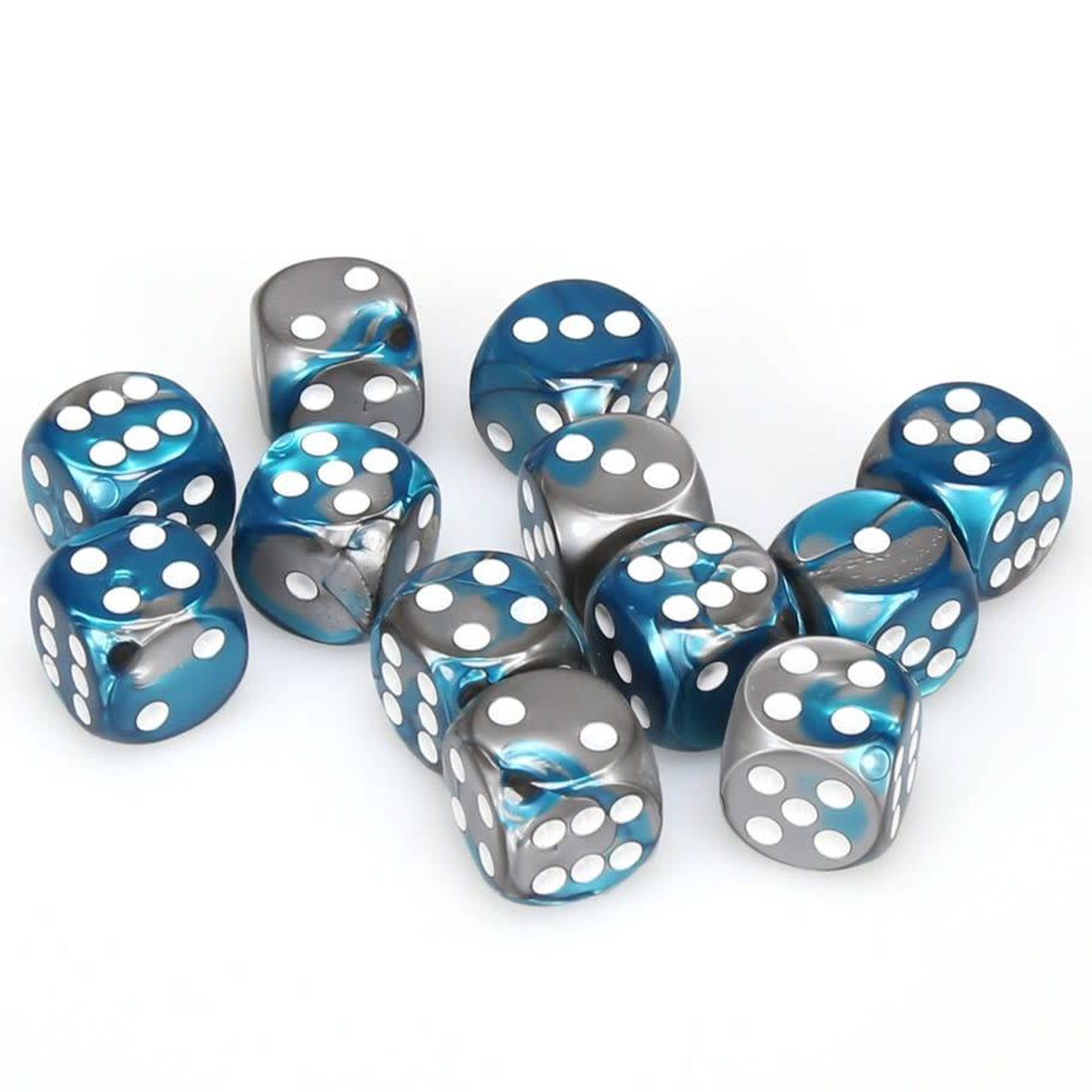 Chessex 16mm Gemini Steel Teal/White 12ct D6 Set (26656)
