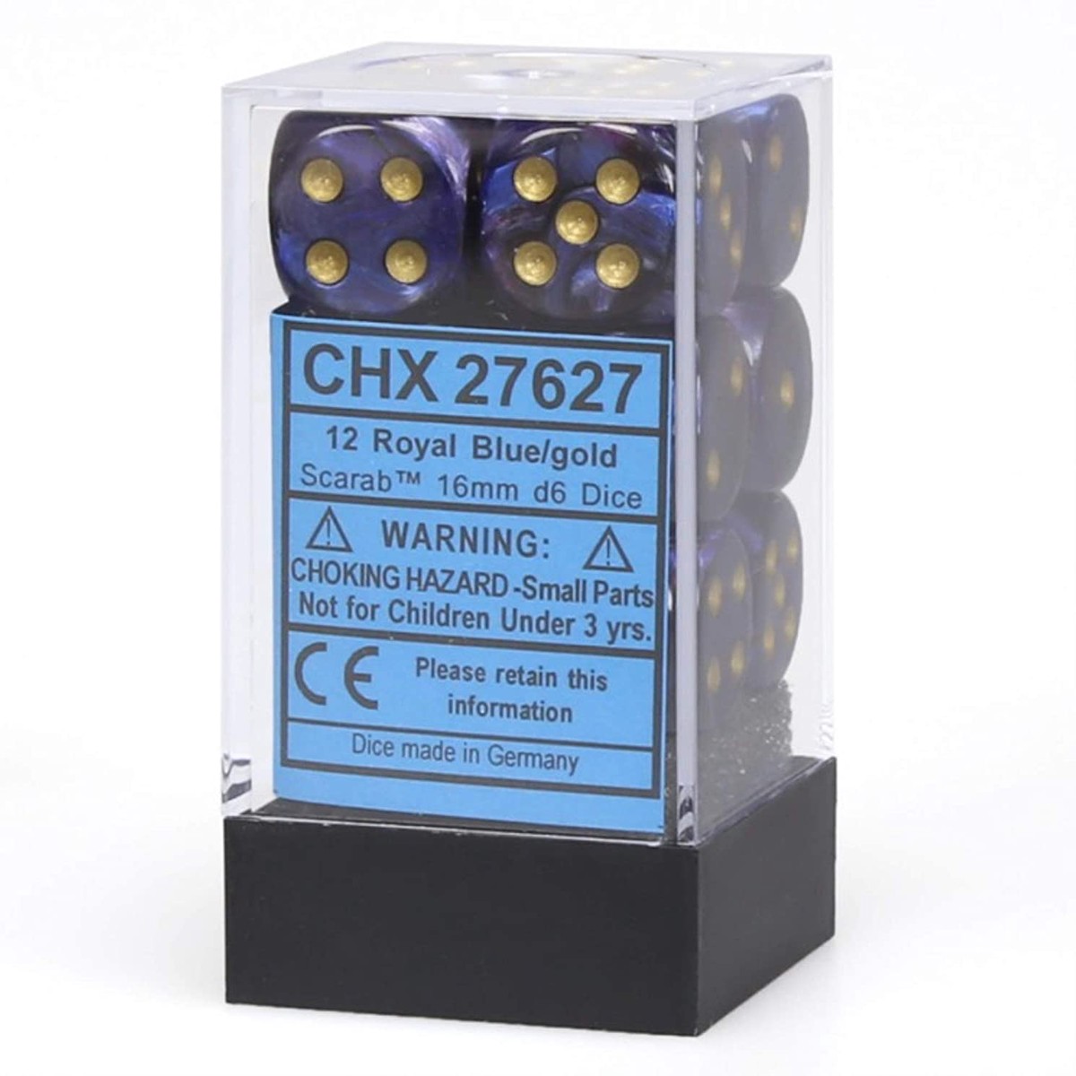 Chessex 16mm Scarab Royal Blue/Gold 12ct D6 Set (27627)