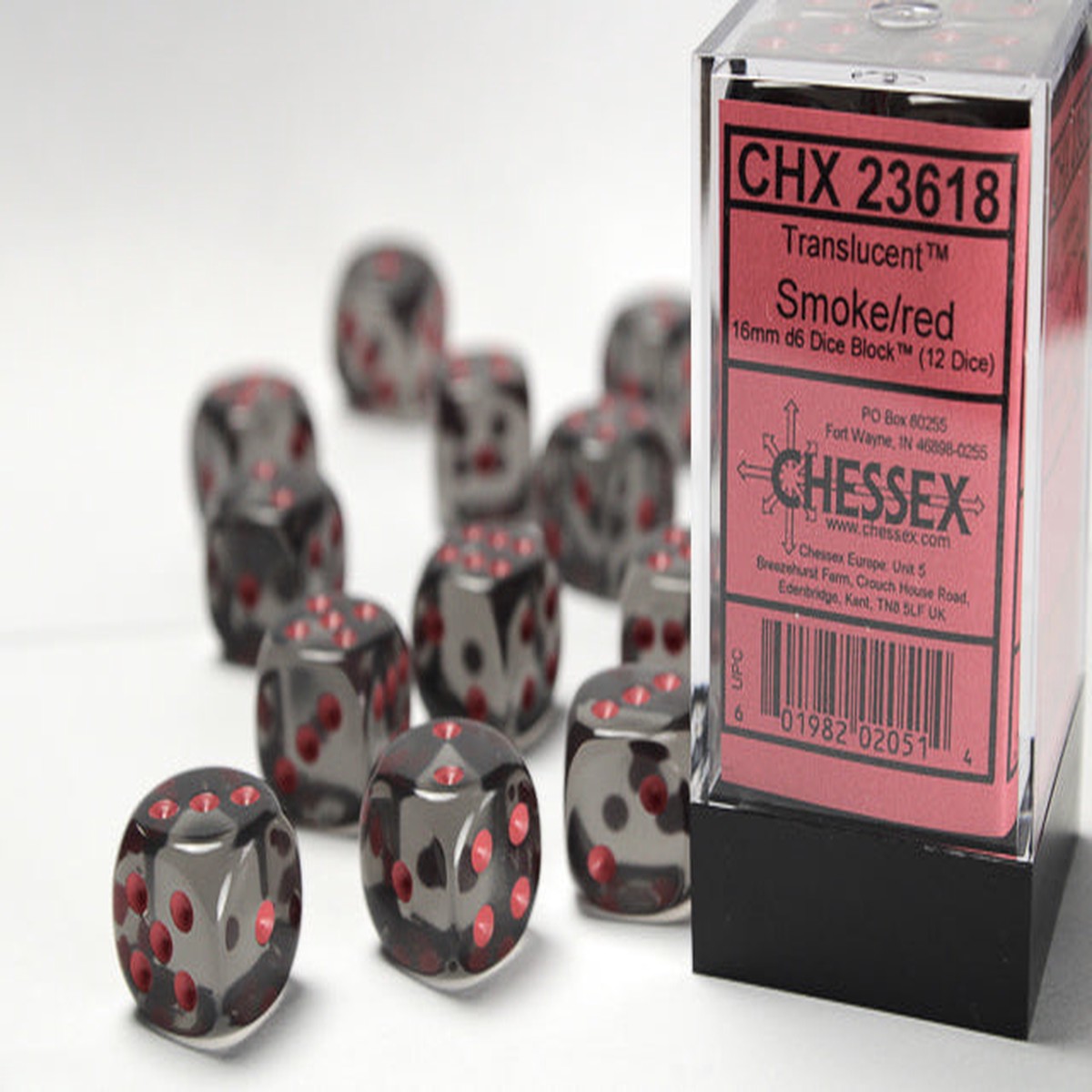 Chessex 16mm Translucent Smoke/Red 12ct D6 Set (23618)