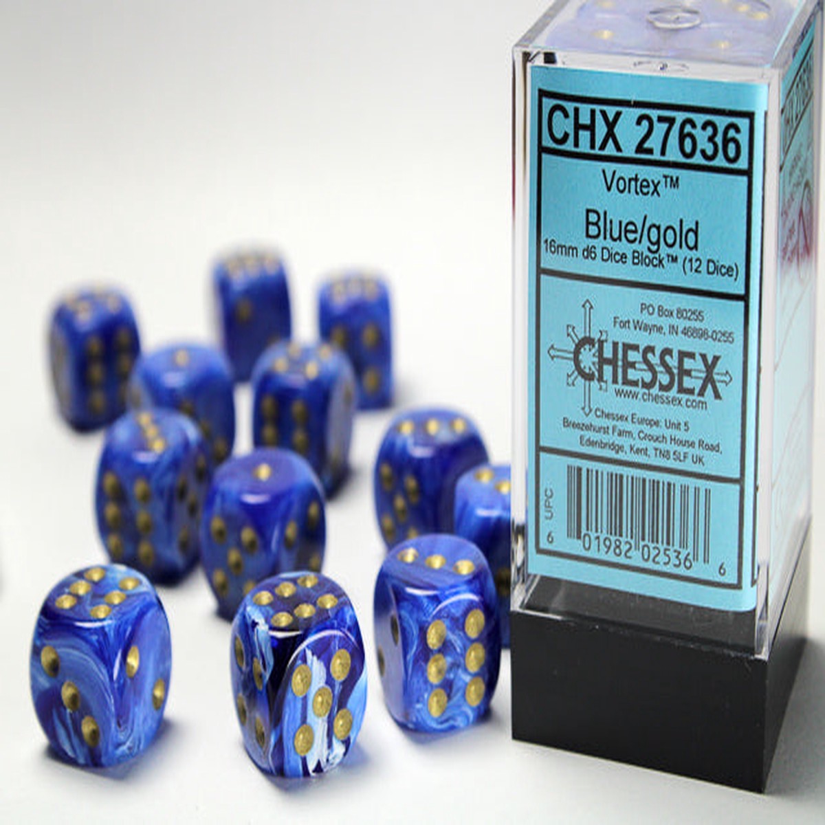 Chessex 16mm Vortex Blue/Gold 12ct D6 Set (27636)