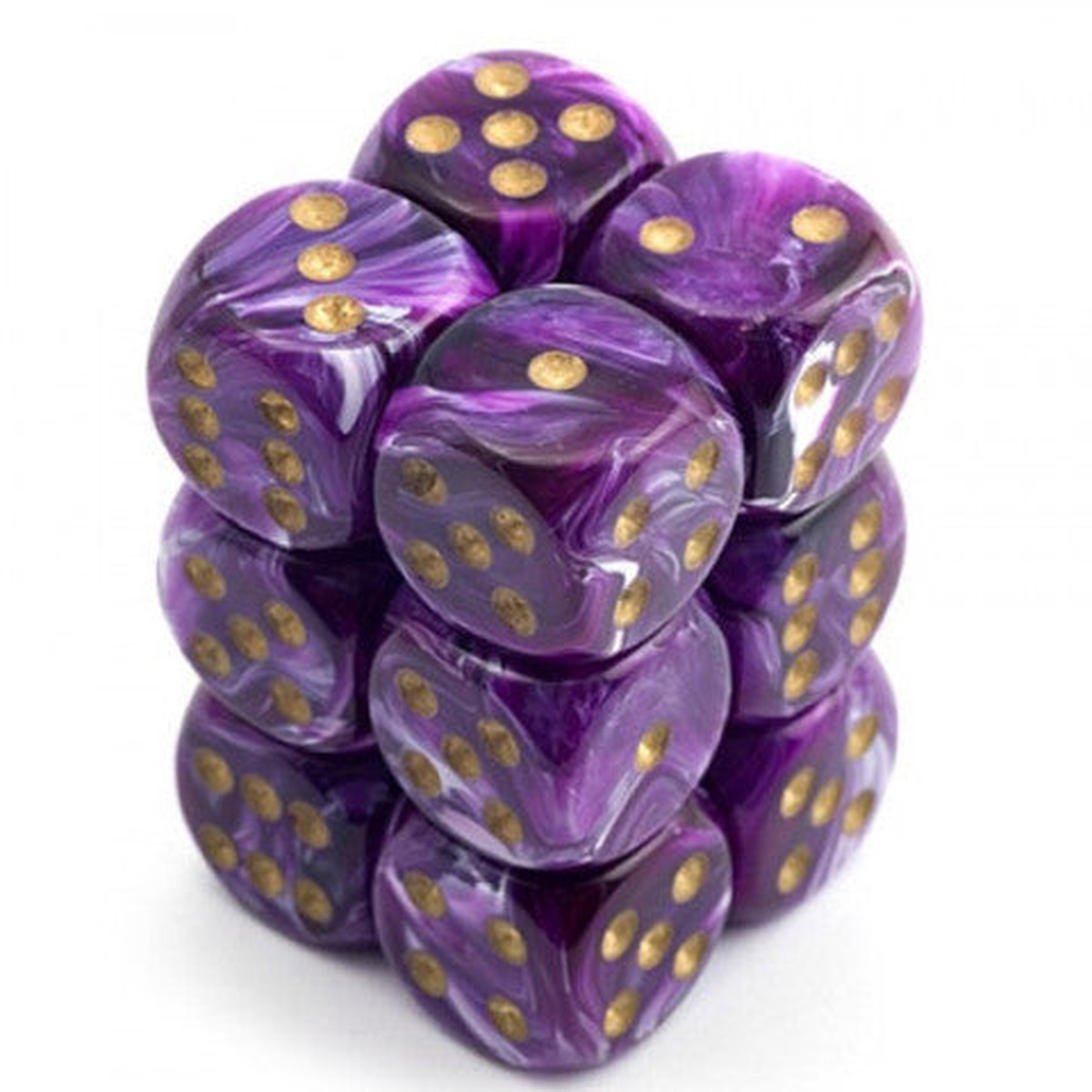 Chessex 16mm Vortex Purple/Gold 12ct D6 Set (27637)