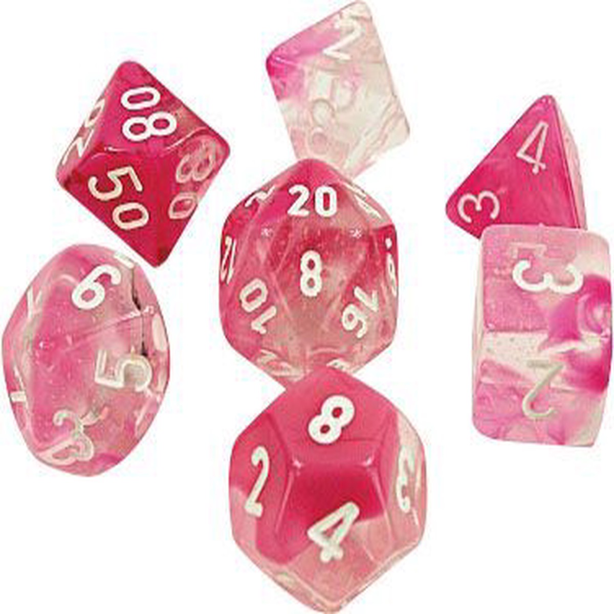 Chessex Lab Gemini Clear Pink/White 8ct Polyhedral Set (30042)