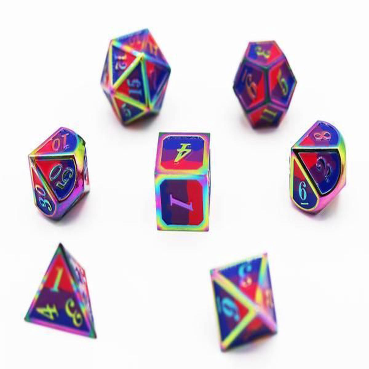 Dice for All 7pc Metal RPG Dice Set - Bisexual Pride Flag with Rainbow Metal