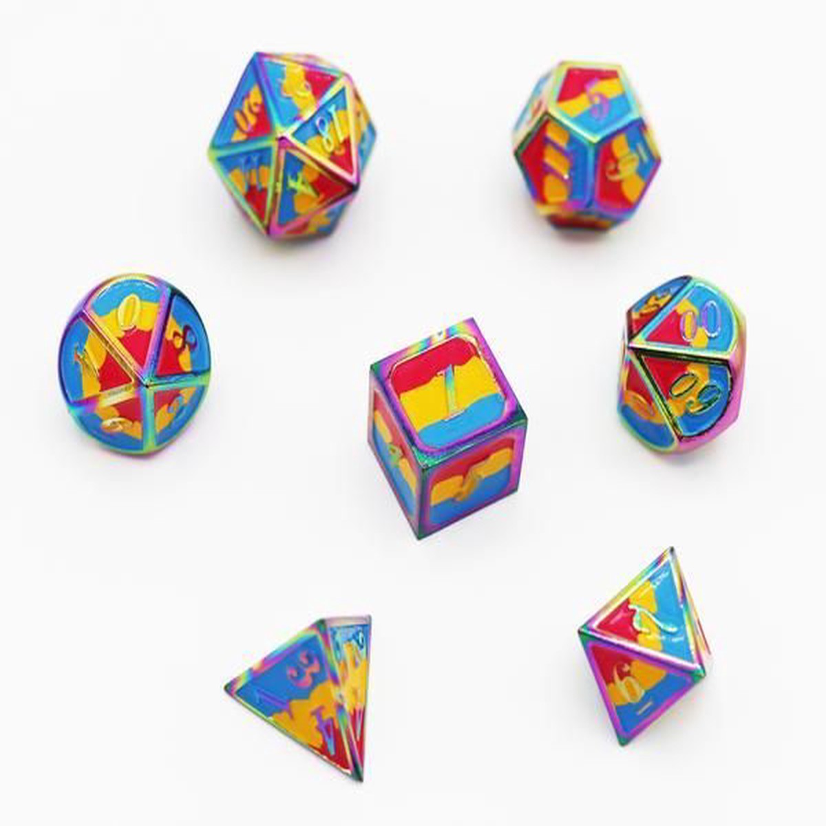 Dice for All 7pc Metal RPG Dice Set - Pansexual Pride Flag with Rainbow Metal