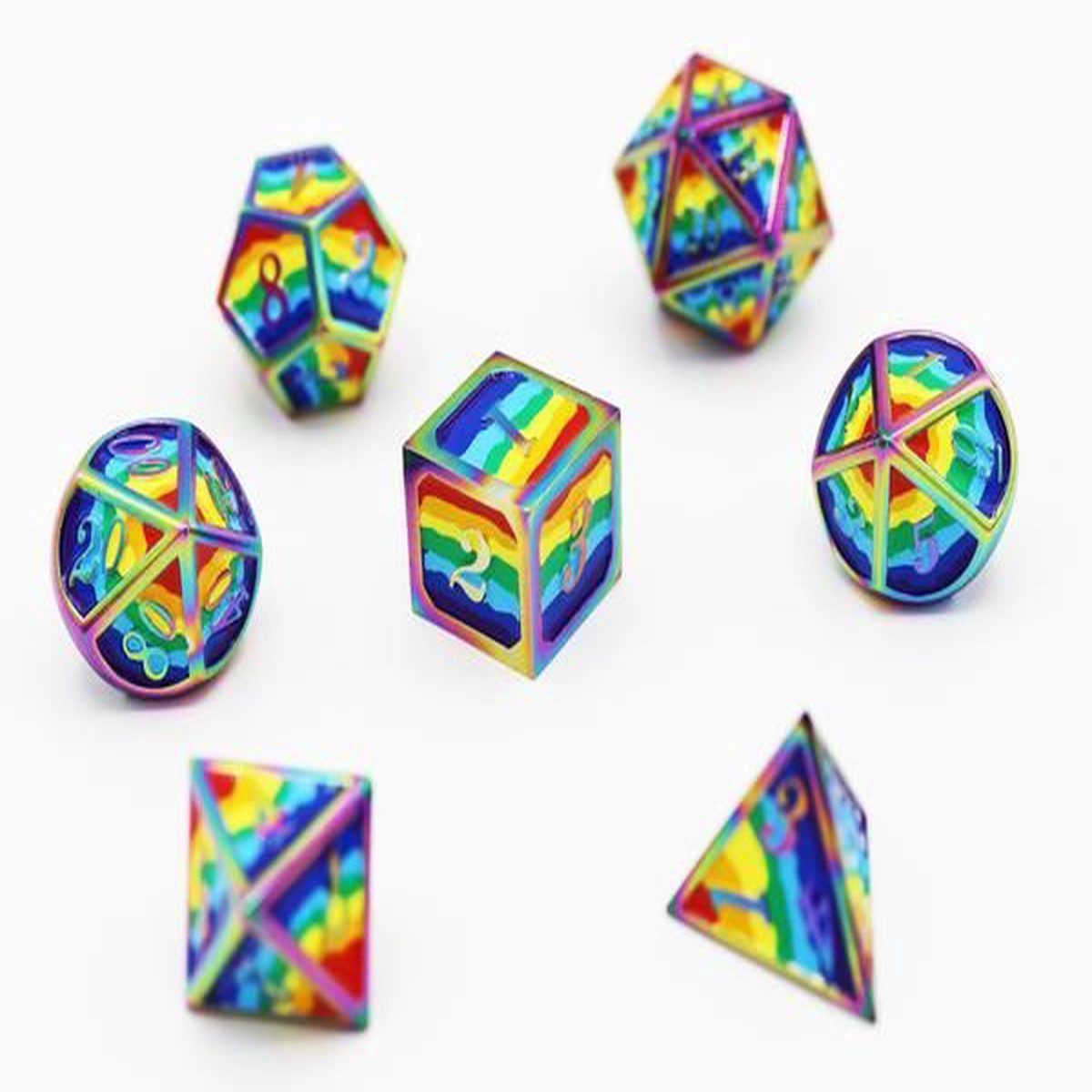Dice for All 7pc Metal RPG Dice Set - Rainbow Pride Flag with Rainbow Metal