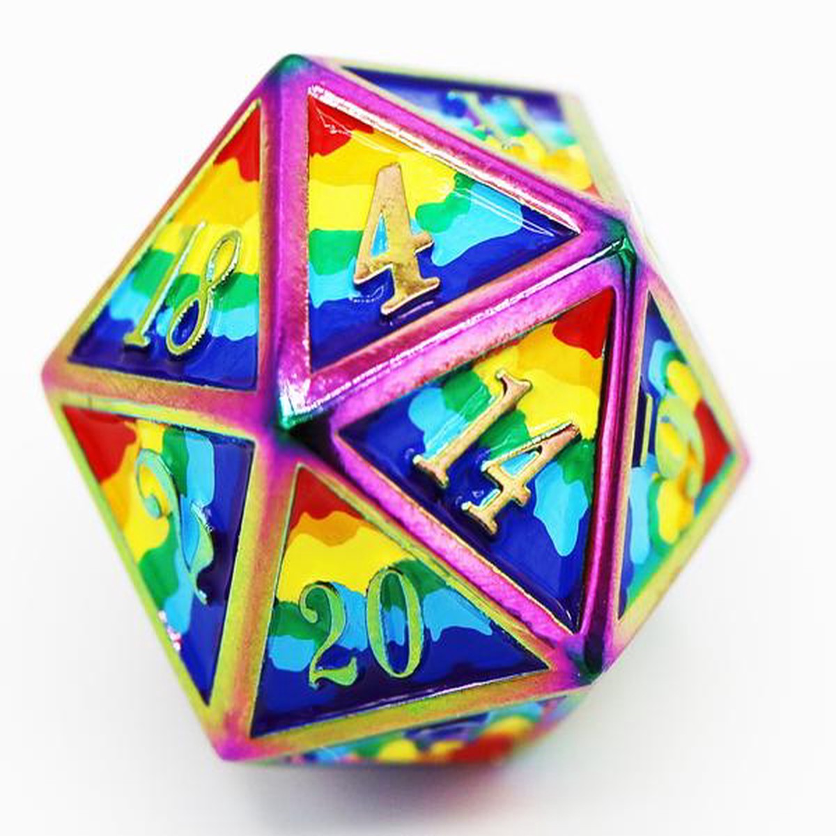 Dice for All Single Metal D20 - Rainbow Pride Flag with Rainbow Metal