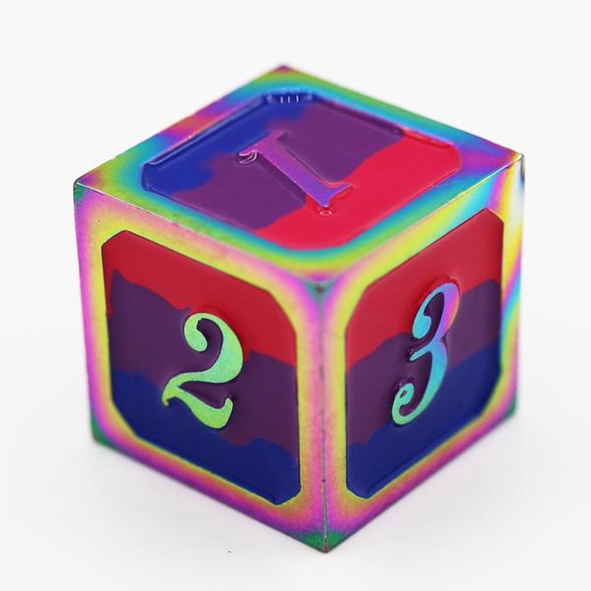 Dice for All Single Metal D6 - Bisexual Pride Flag with Rainbow Metal