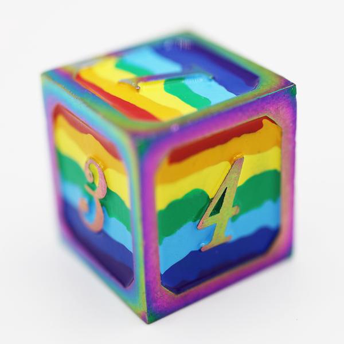 Dice for All Single Metal D6 - Rainbow Pride Flag with Rainbow Metal