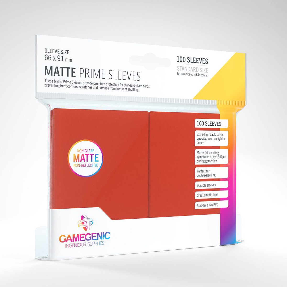 Gamegenic 100ct Standard Size Card Sleeves Matte Prime Red