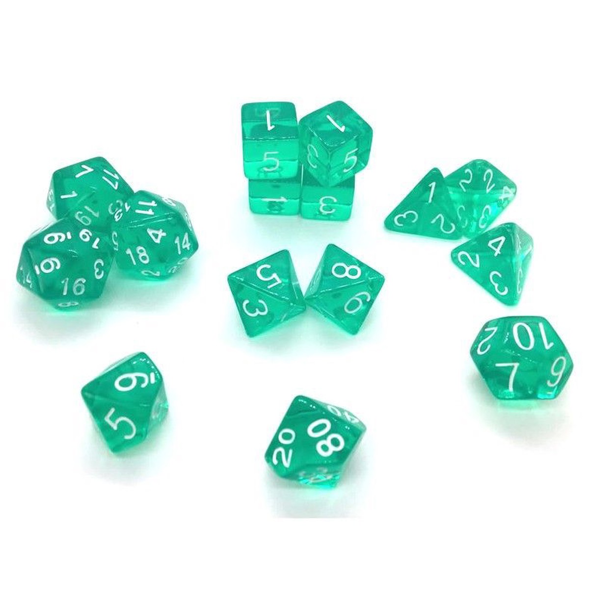 Role4Initiative Translucent Teal with White Numbers 15ct Polyhedral Set