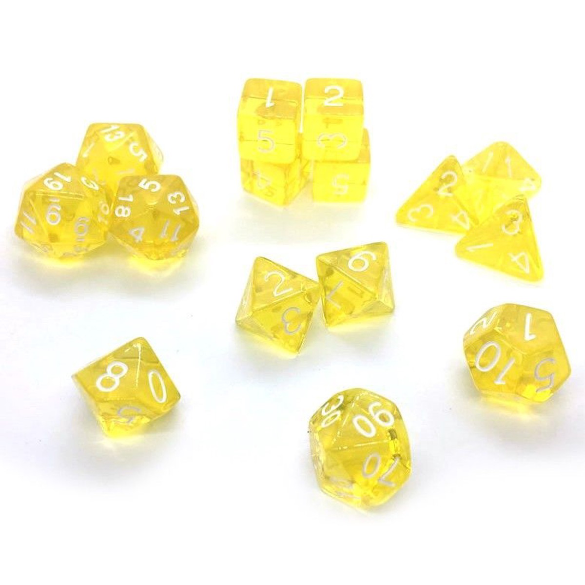 Role4Initiative Translucent Yellow with White Numbers 15ct Polyhedral Set