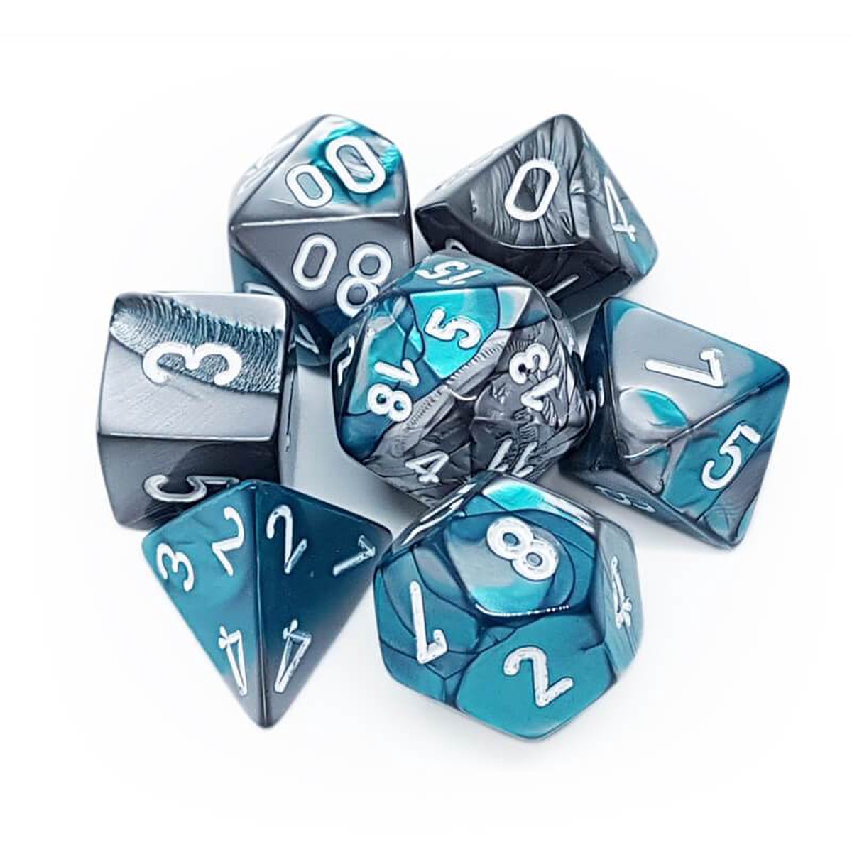 Chessex Gemini Steel-Teal/White 7ct Polyhedral Set (26456)