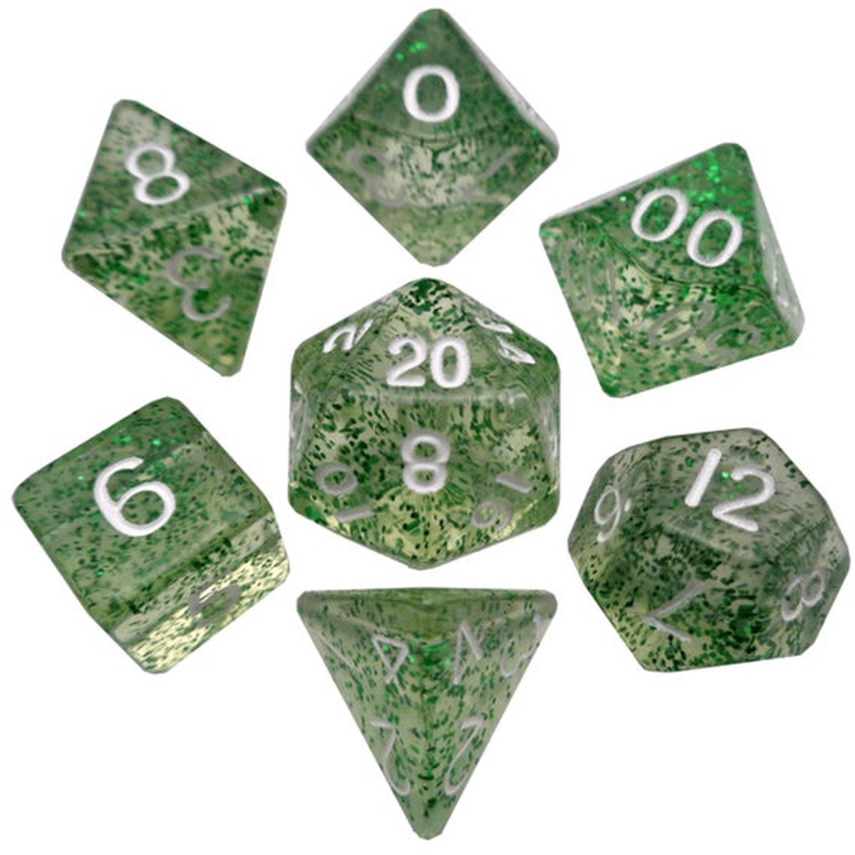 Metallic Dice Games Ethereal Green/White 7ct Polyhedral Dice Set
