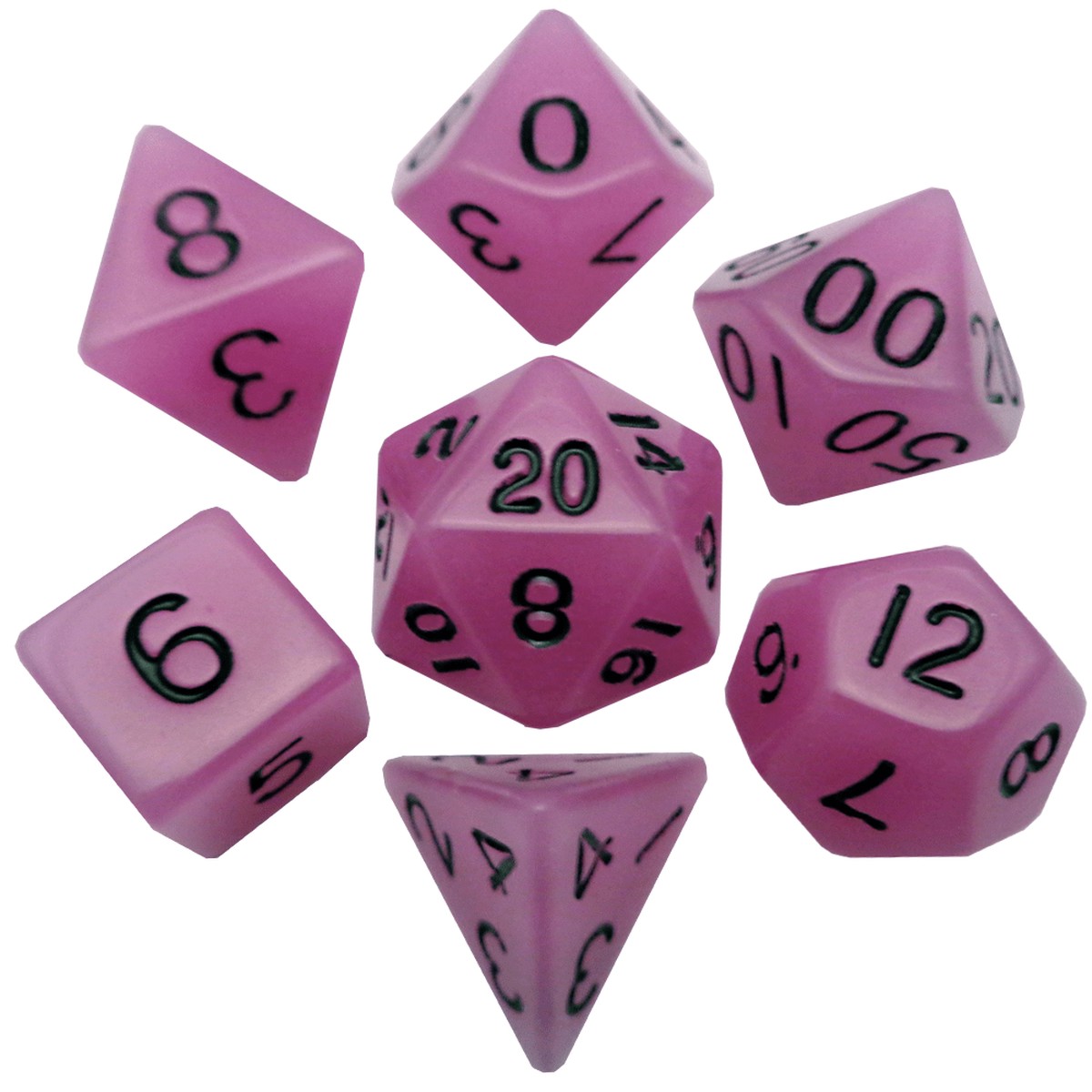 Metallic Dice Games Glow in the Dark Purple/Black 7ct Polyhedral Dice Set