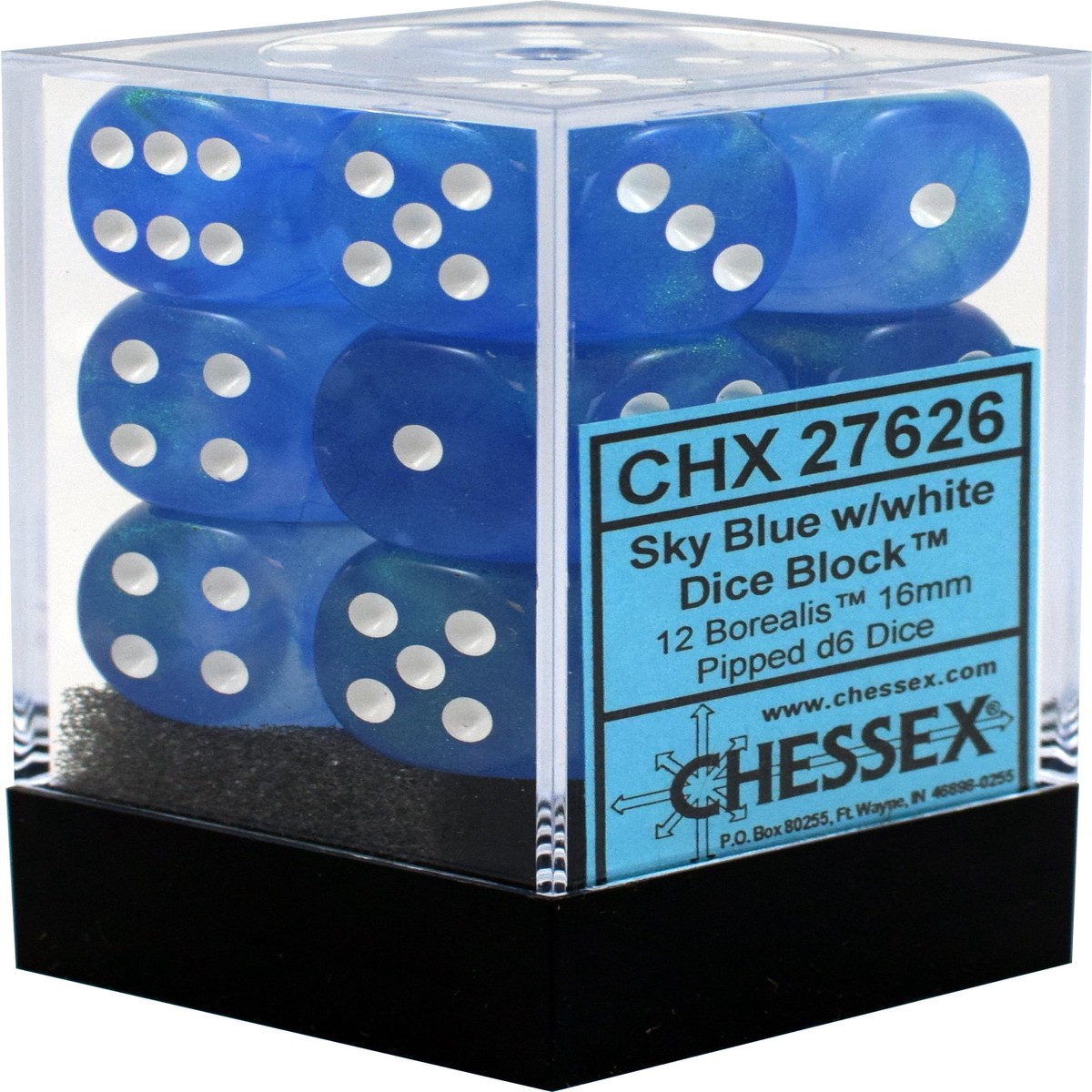 Chessex 16mm Borealis Sky Blue/White 12ct D6 Set (27626)