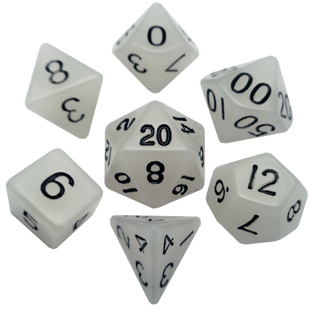 Metallic Dice Games Glow in the Dark Clear/Black 7ct Polyhedral Dice Set