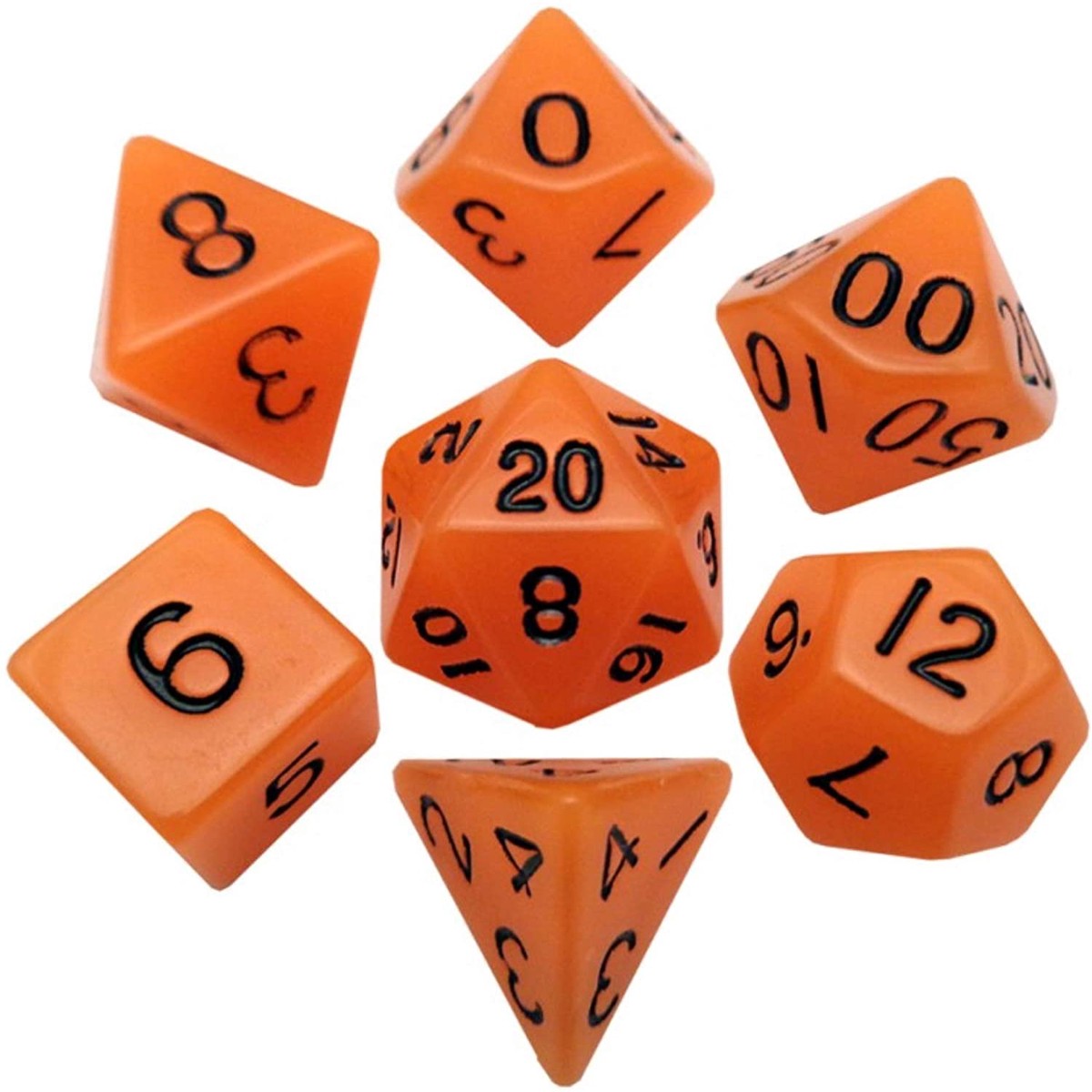 Metallic Dice Games Glow in the Dark Orange/Black 7ct Polyhedral Dice Set