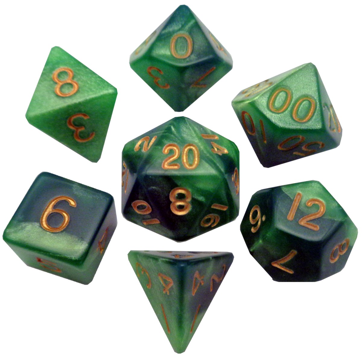 Metallic Dice Games Green-Light Green/Gold 7ct Polyhedral Dice Set