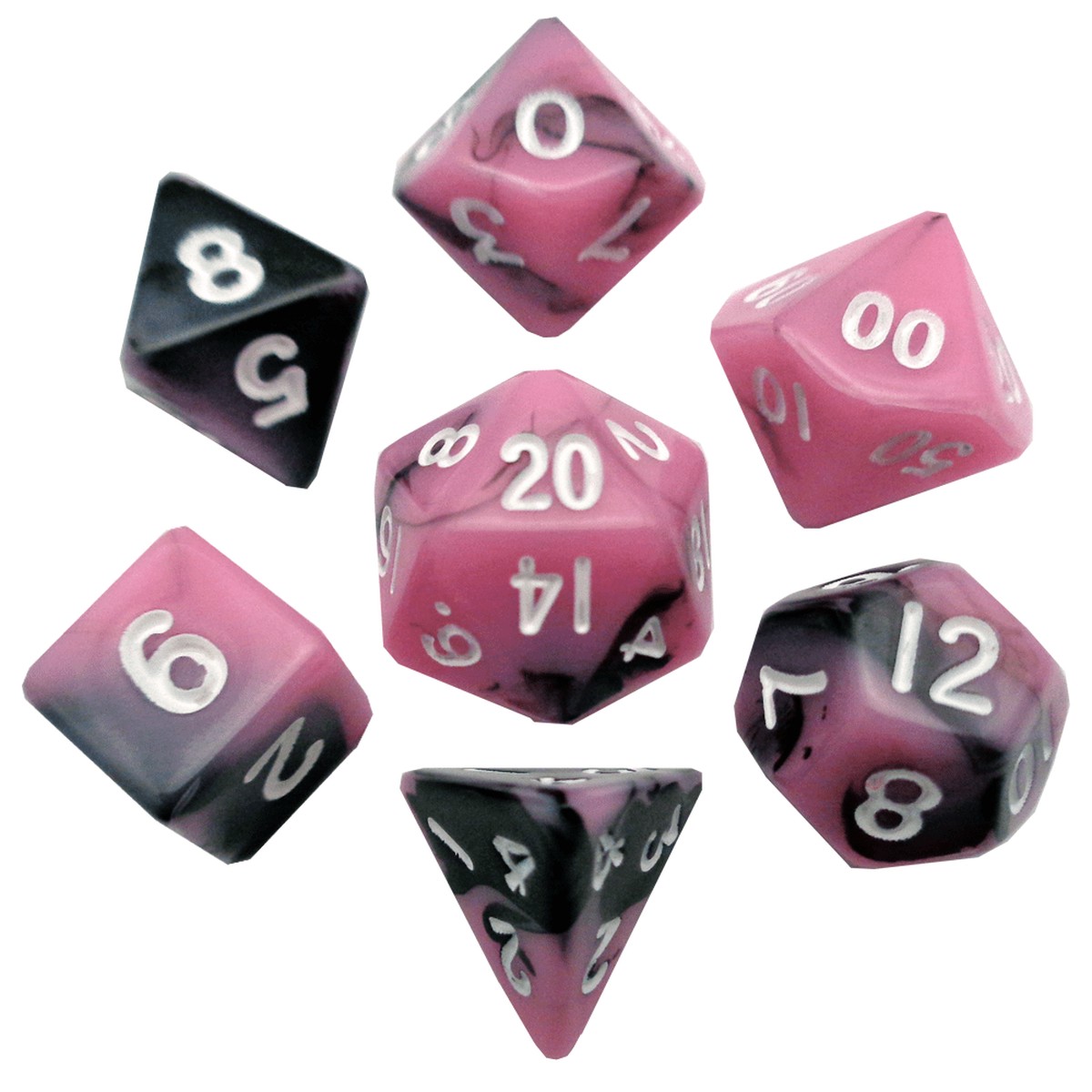 Metallic Dice Games Mini Pink-Black/White 7ct Polyhedral Dice Set