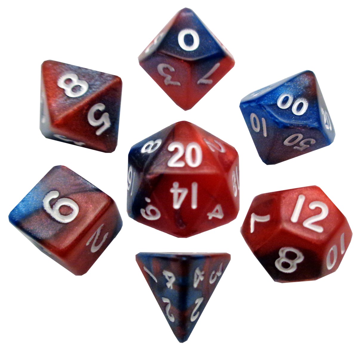 Metallic Dice Games Mini Red-Blue/White 7ct Polyhedral Dice Set