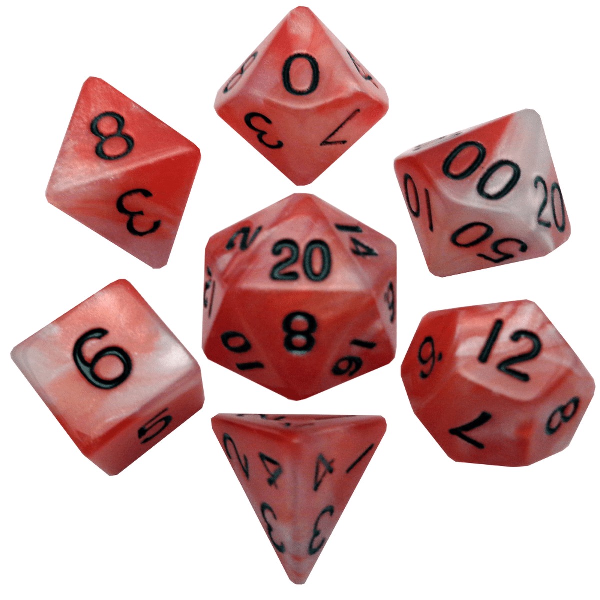 Metallic Dice Games Red-White/Black 7ct Polyhedral Dice Set
