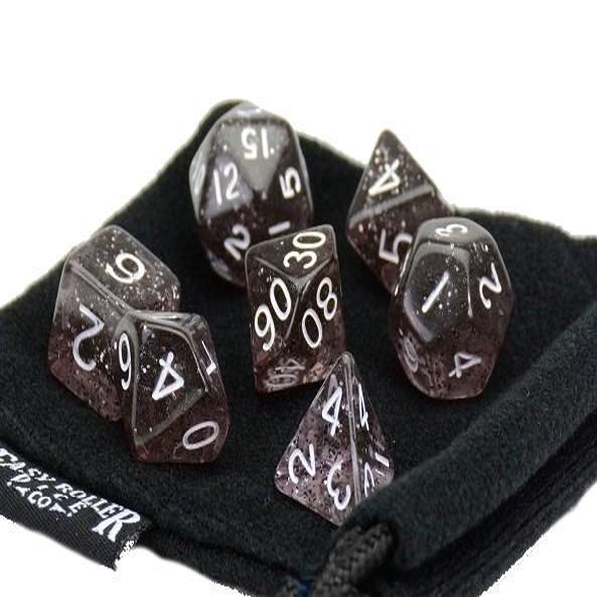 Easy Roller Black Sparkle 7ct Polyhedral Set with Bag