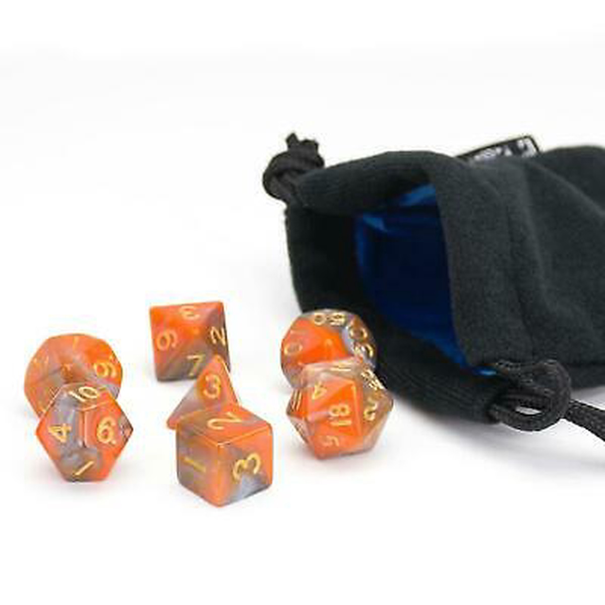 Easy Roller Orange/Grey Swirl 7ct Polyhedral Set with Bag
