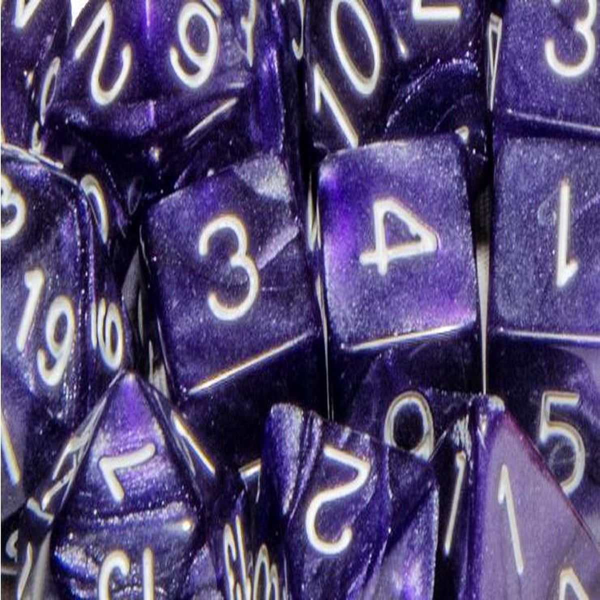 Role4Initiative Marble Purple with White Numbers 7ct Polyhedral Set