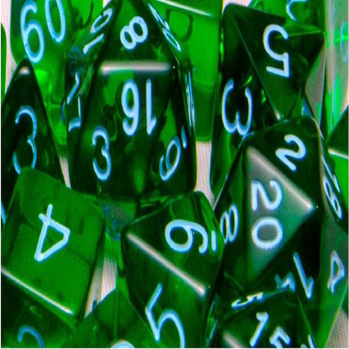 Role4Initiative Translucent Dark Green with Light Blue Numbers 7ct Polyhedral Set