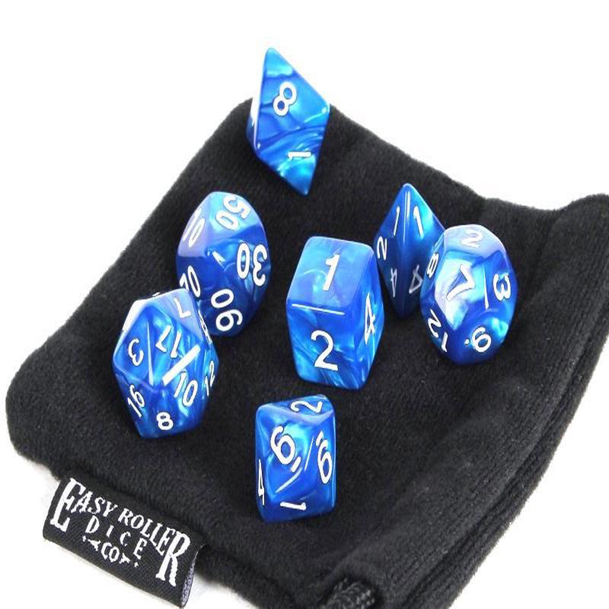 Easy Roller Blue Marble 7ct Polyhedral Set with Bag