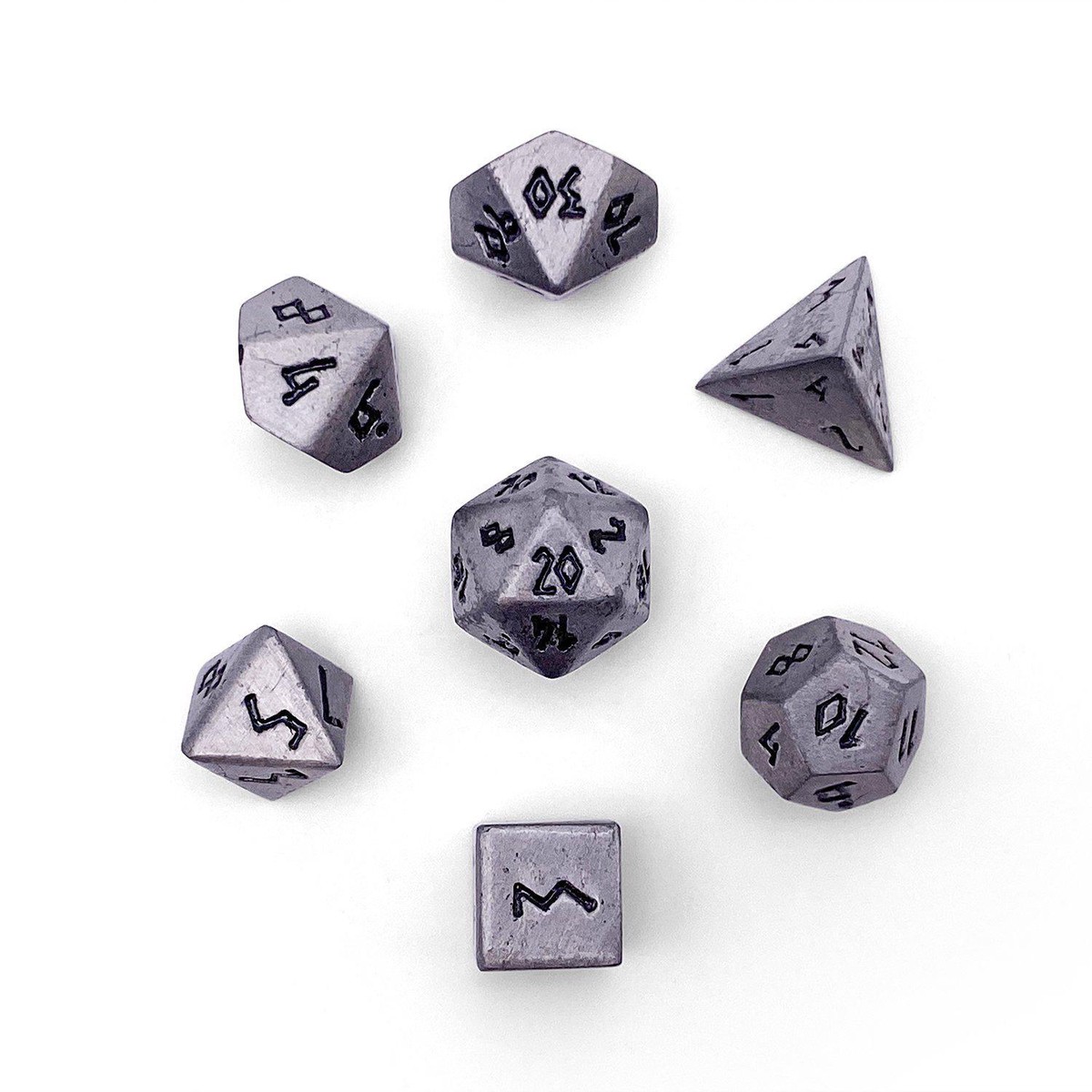 Pebble 10mm Alloy Mini Polyhedral Dice Set - Aged Mithril