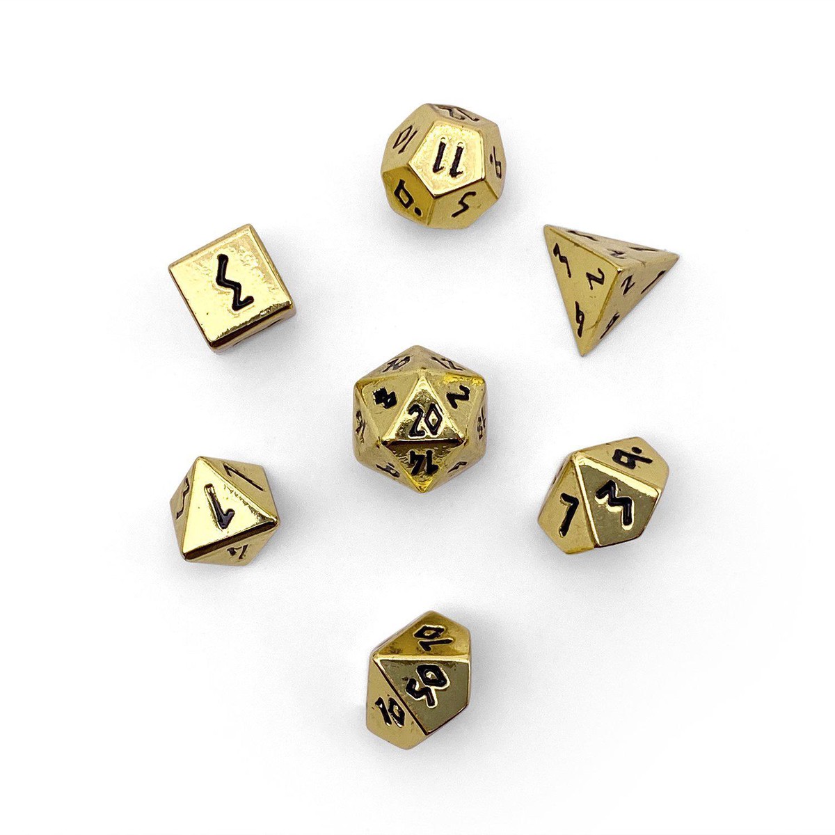 Pebble 10mm Alloy Mini Polyhedral Dice Set - Dead Mans Gold