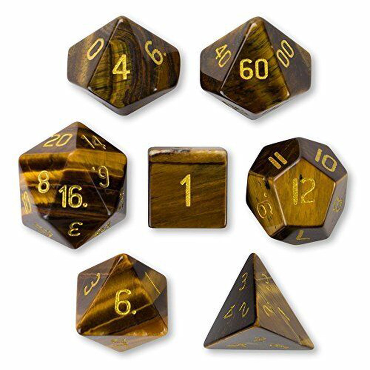 Tigers Eye Semi-Precious Gemstone 7ct Polyhedral Dice Set