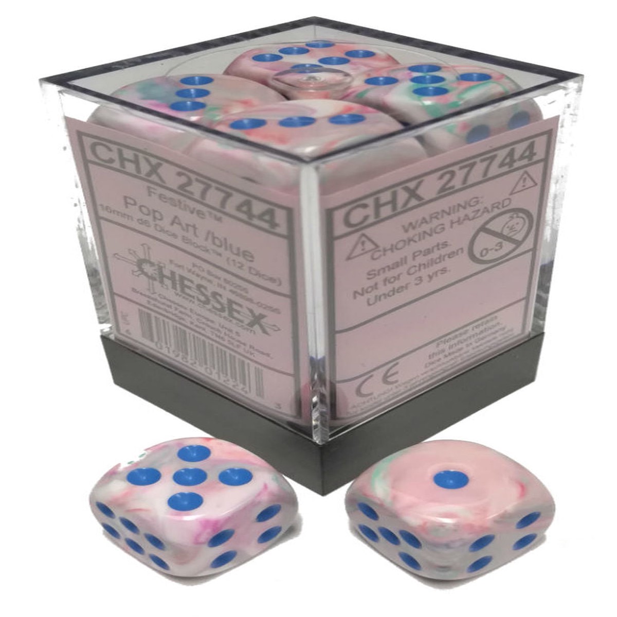 Chessex 16mm Festive Pop Art/Blue 12ct D6 Set (27744)