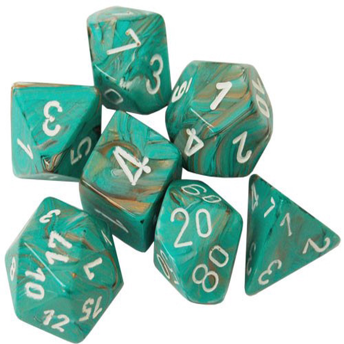Chessex Marble Oxi-Copper/White 7ct Polyhedral Set (27403)