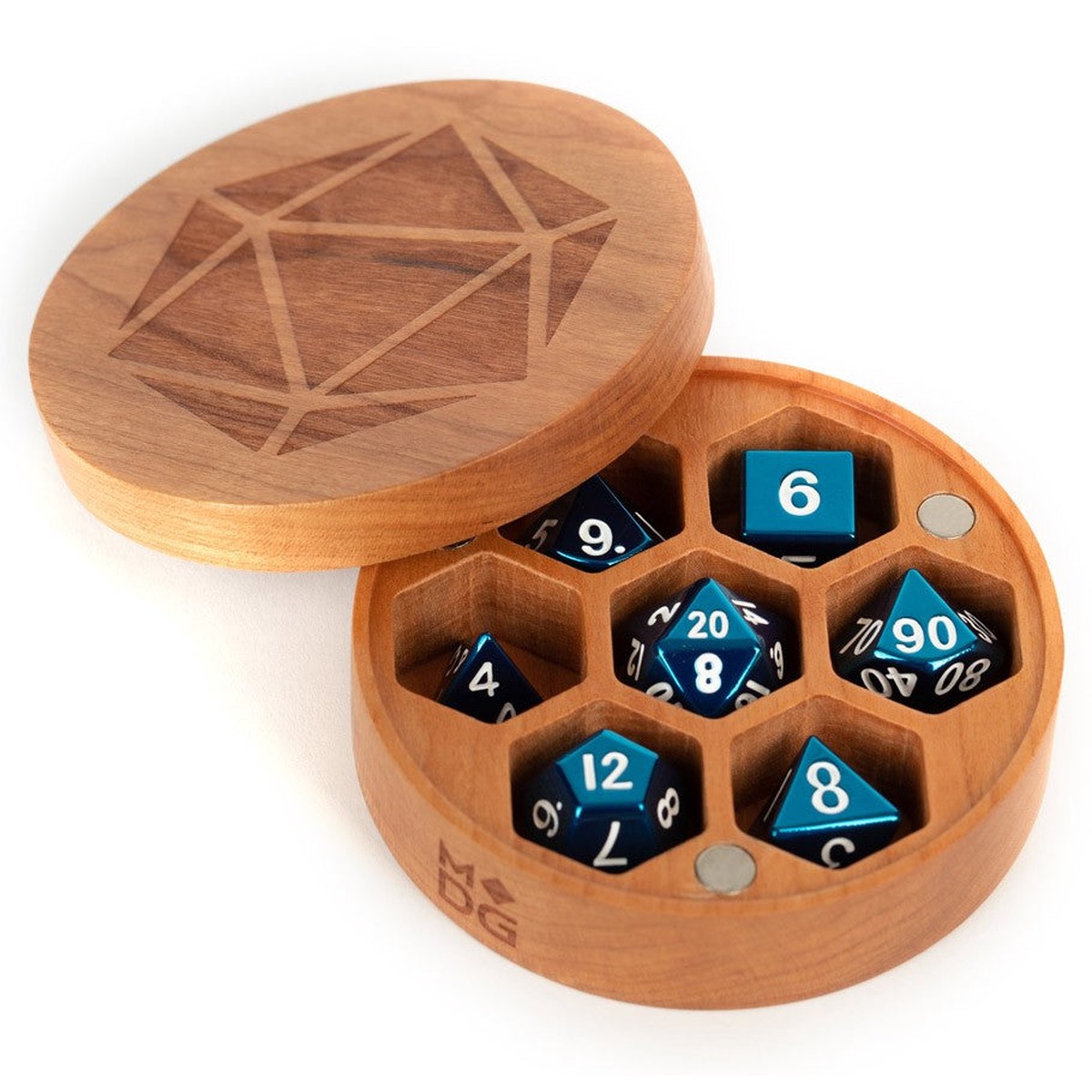 Metallic Dice Games Premium Wooden Round Dice Chest Cherry