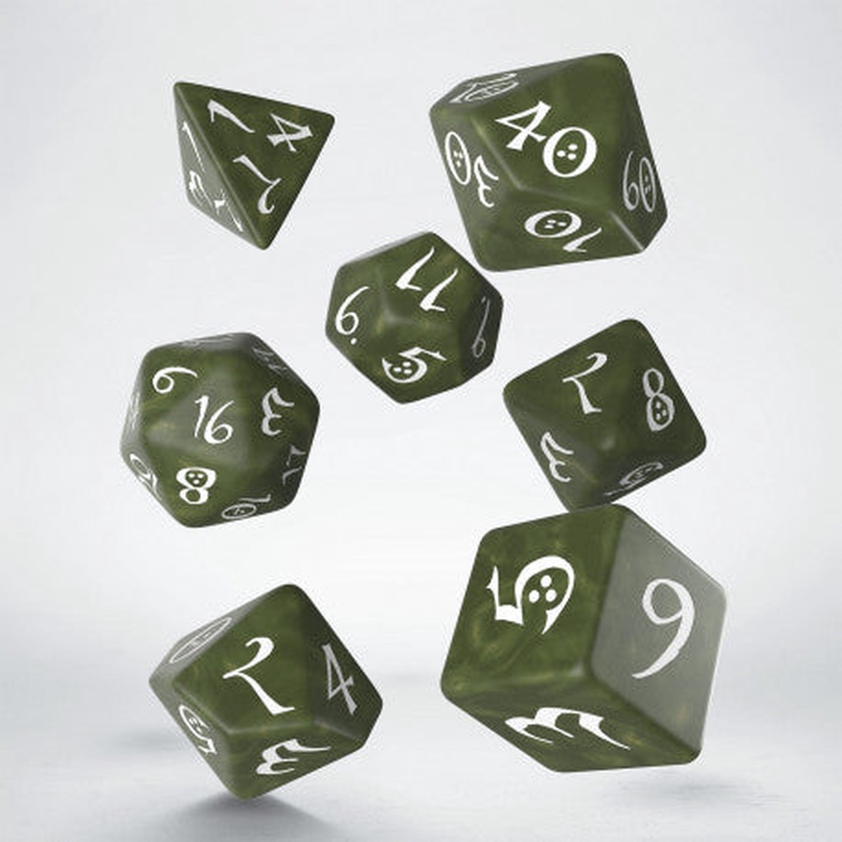 Q-Workshop Classic RPG Olive/White 7ct Polyhedral Set
