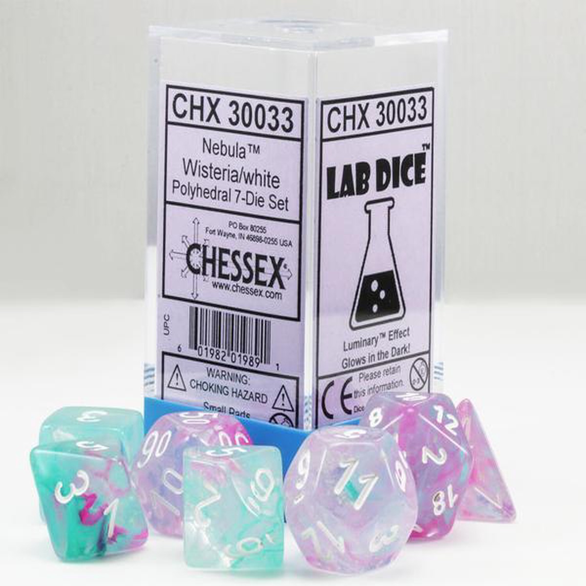 Chessex Lab Luminary Nebula Wisteria/White 7ct Polyhedral Set (30033)