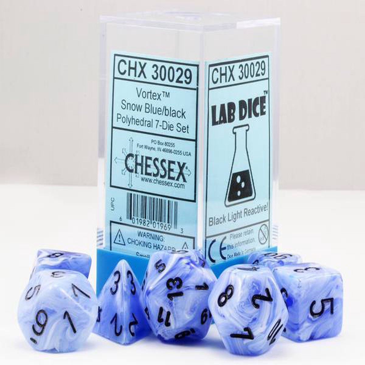 Chessex Lab Vortex Snow Blue/Black 7ct Polyhedral Set (30029)