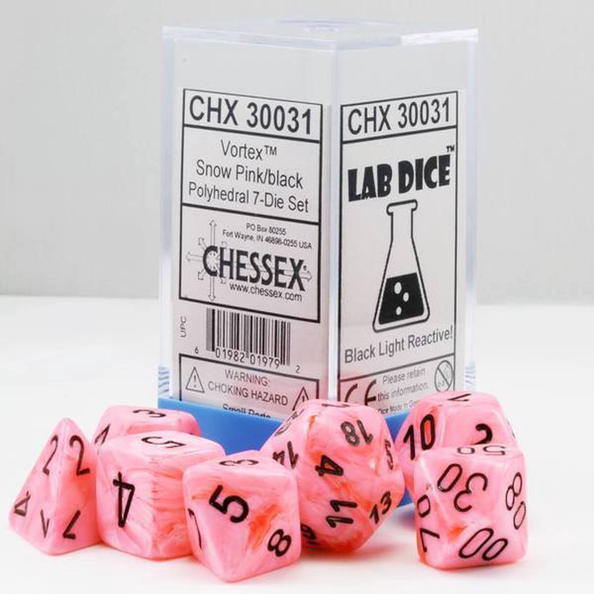 Chessex Lab Vortex Snow Pink/Black 7ct Polyhedral Set (30031)