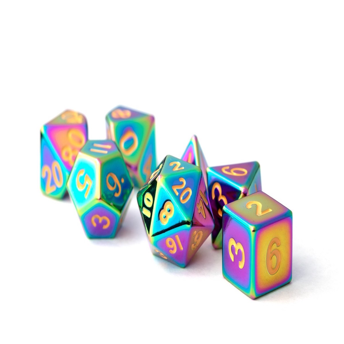 Metallic Dice Games Torched Rainbow Metal 7ct Polyhedral Dice Set