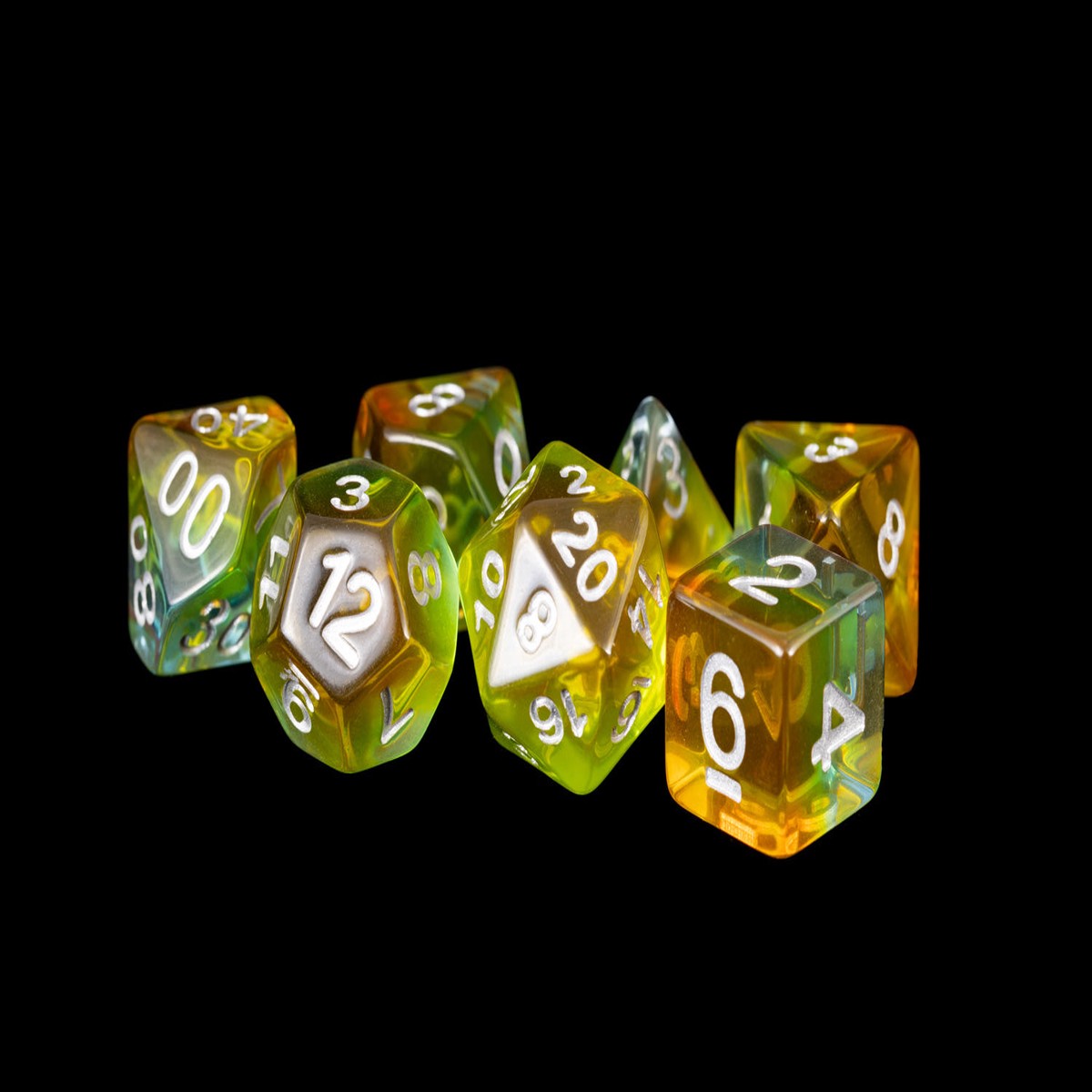 Metallic Dice Games Aurora Yellow/White 7ct Polyhedral Dice Set