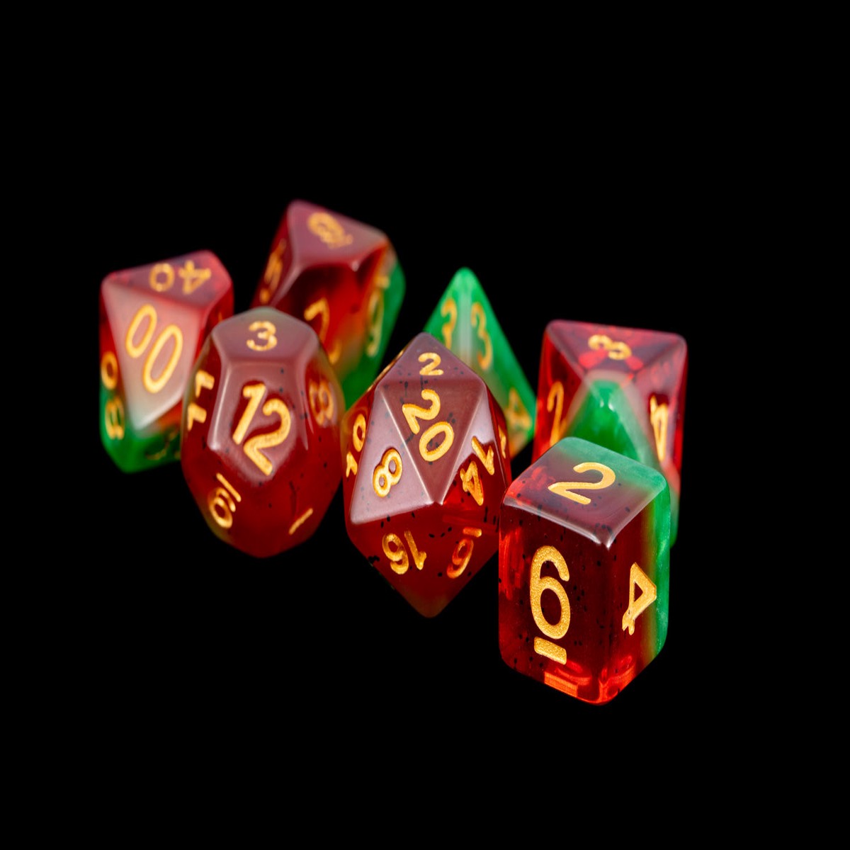 Metallic Dice Games Layered Watermelon/Gold 7ct Polyhedral Dice Set