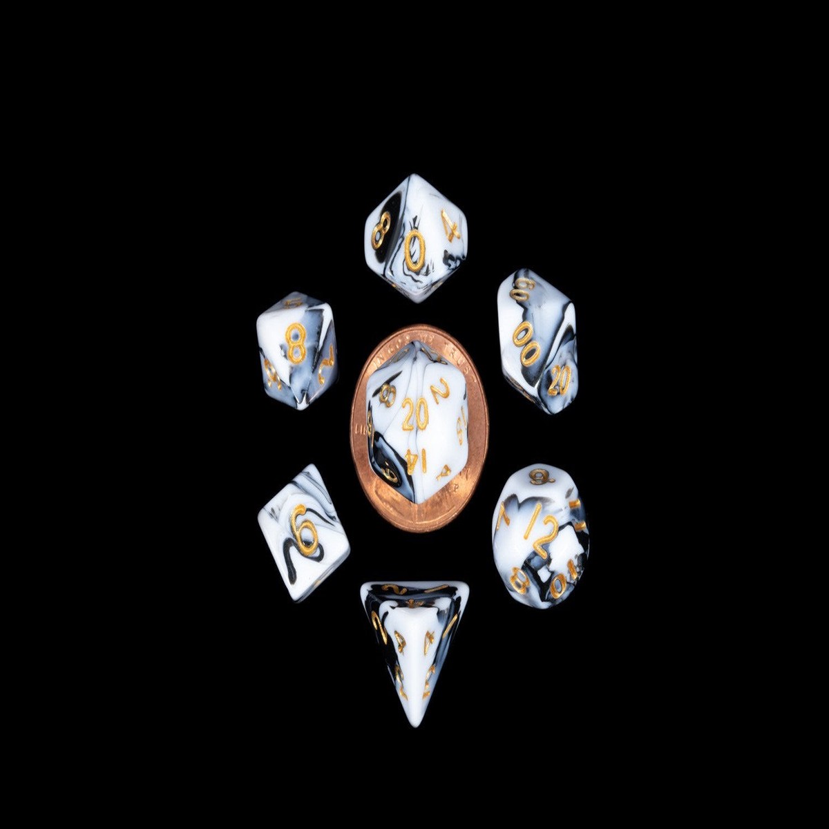 Metallic Dice Games Mini Marble/Gold 7ct Polyhedral Dice Set
