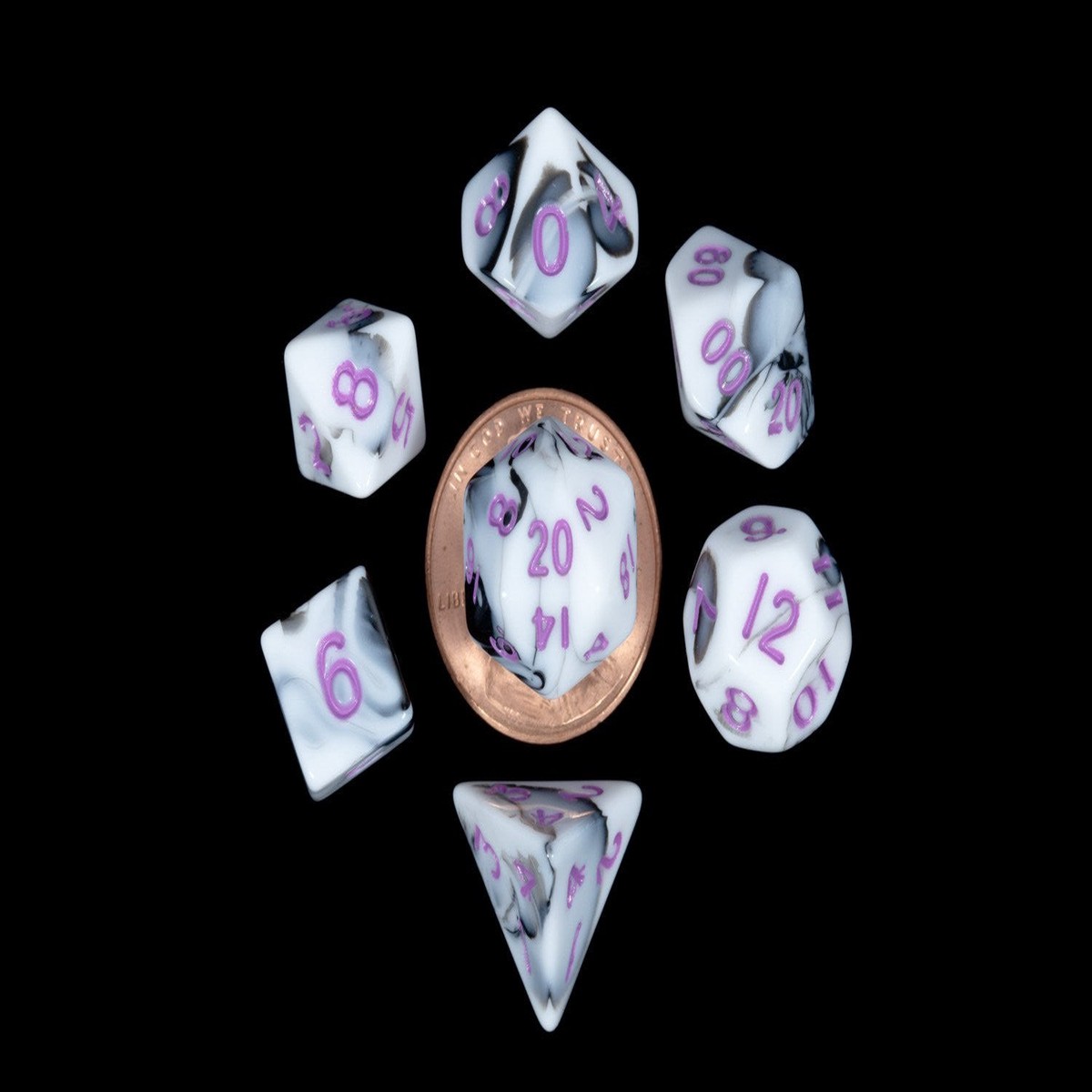 Metallic Dice Games Mini Marble/Purple 7ct Polyhedral Dice Set
