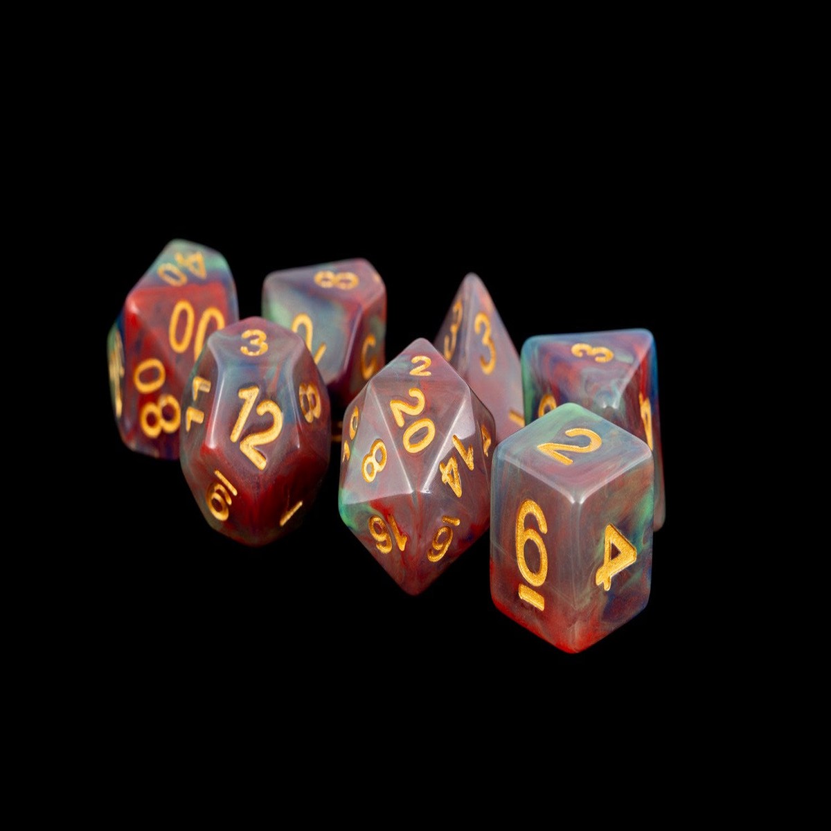 Metallic Dice Games Pearl Swirl Red/Gold 7ct Polyhedral Dice Set