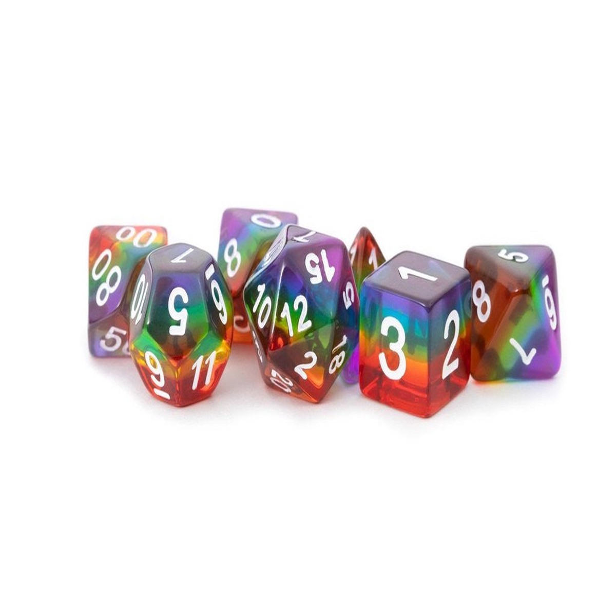 Metallic Dice Games Translucent Layered Rainbow 7ct Polyhedral Dice Set