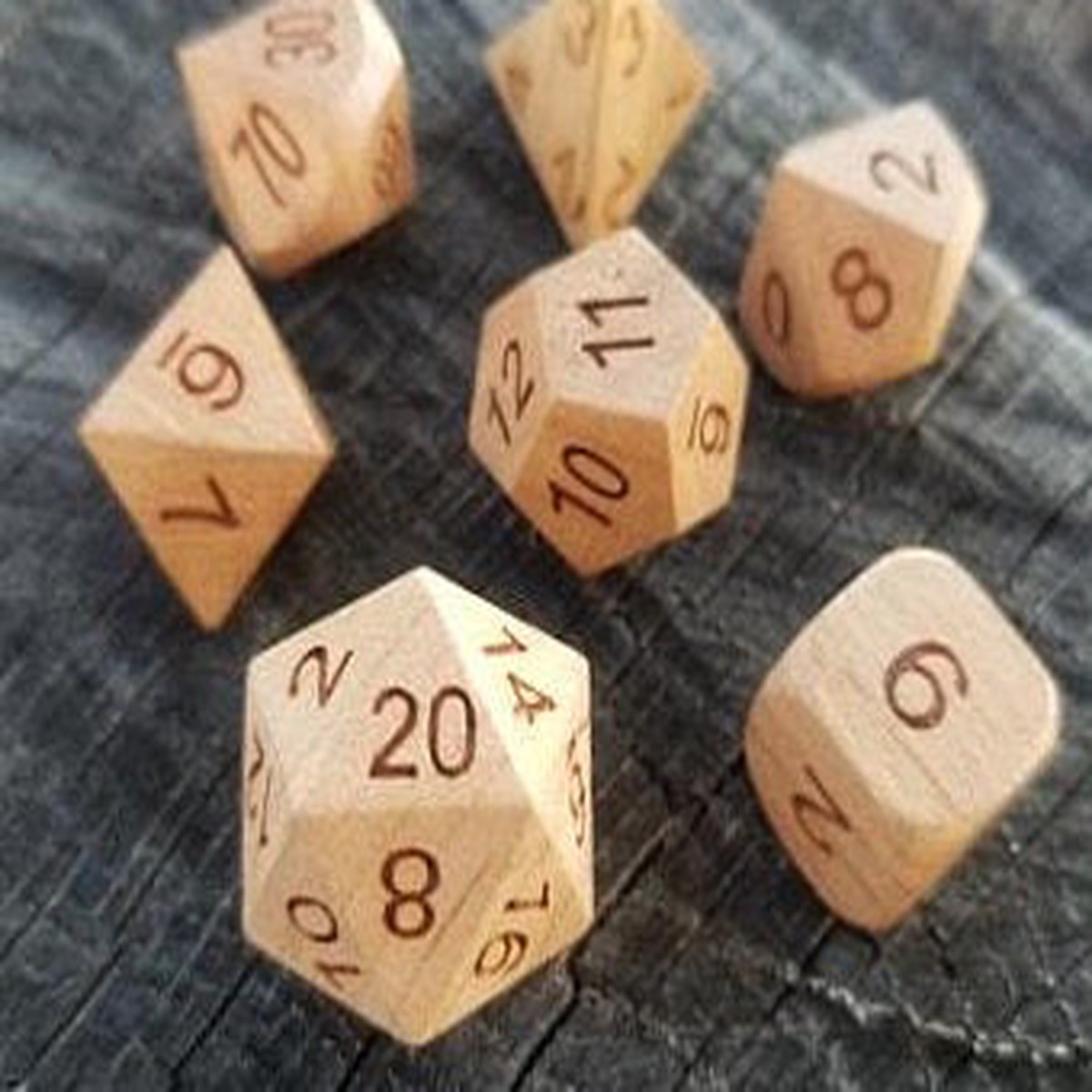 Wooden Beech 7ct Polyhedral Dice Set