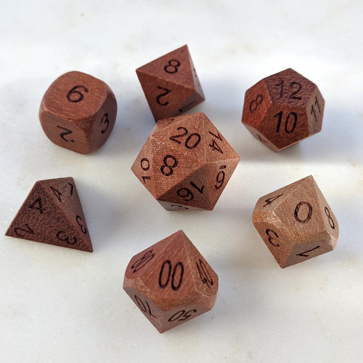 Wooden Red Sandalwood 7ct Polyhedral Dice Set
