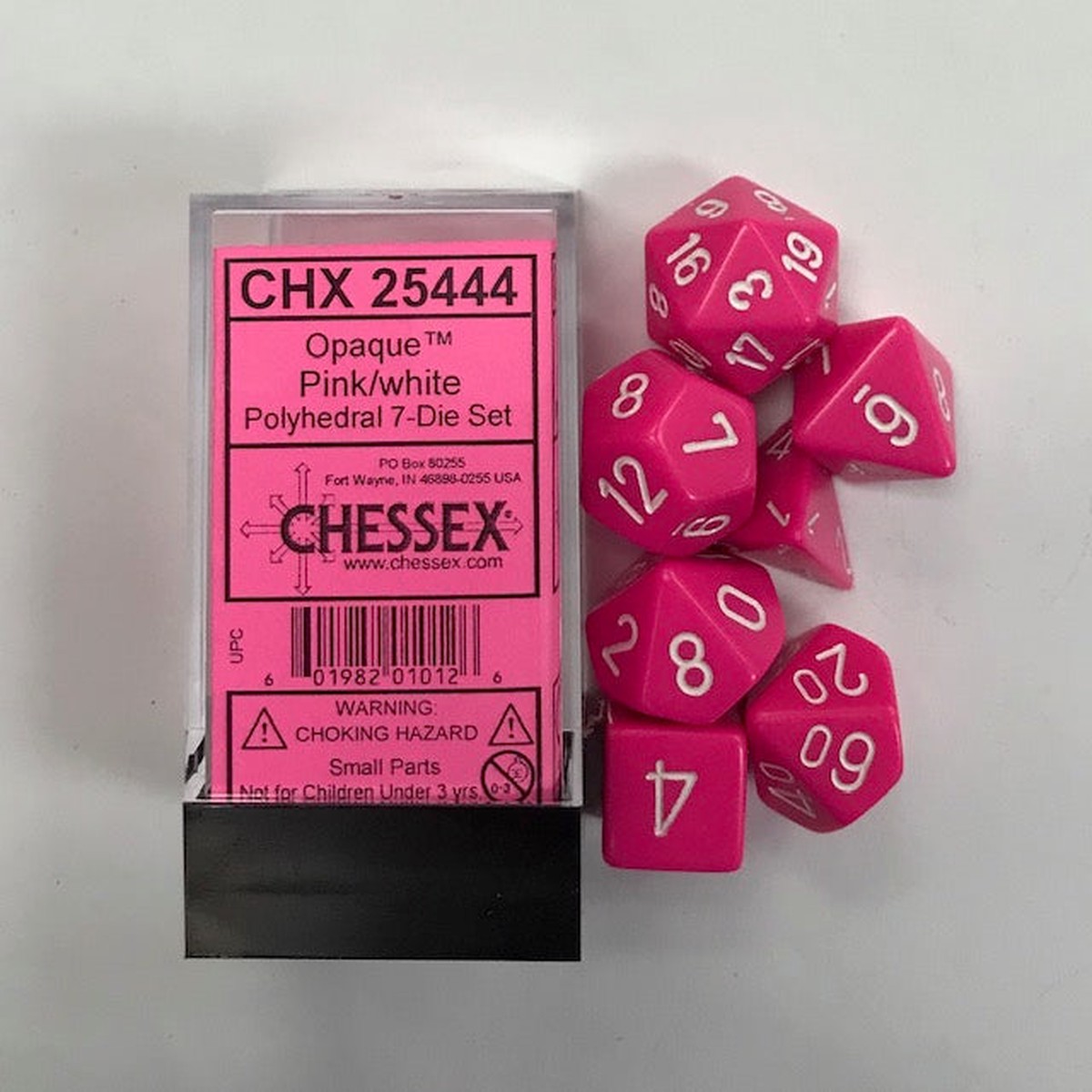Chessex Opaque Pink/White 7ct Polyhedral Set (25444)
